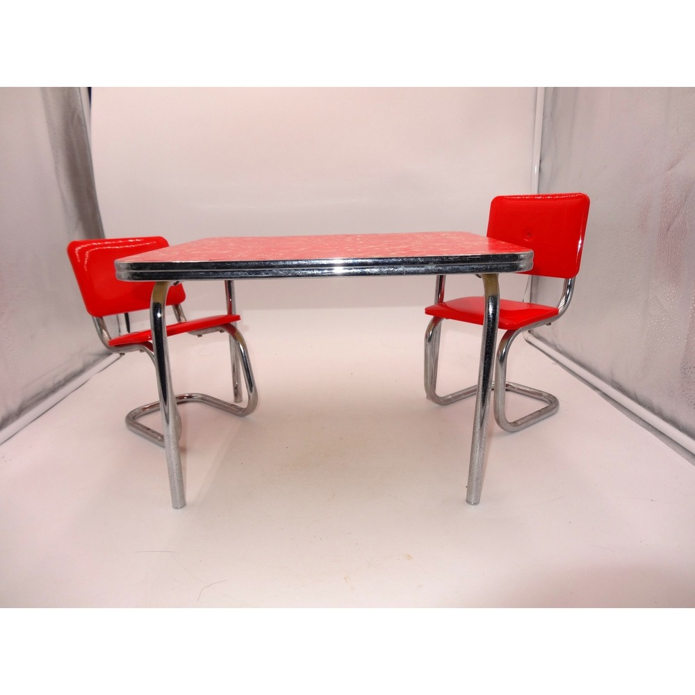 American Girl Doll Molly's Red and White Kitchen Set Retro Chrome Chairs Table